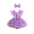 thumbnail image 2 of Musuos Baby Girls Rompers Dress 0-18M Feather Fly Sleeve 3D Butterfly Mesh Tulle Skirt Hem Bodysuits with Headband for Summer, 2 of 10