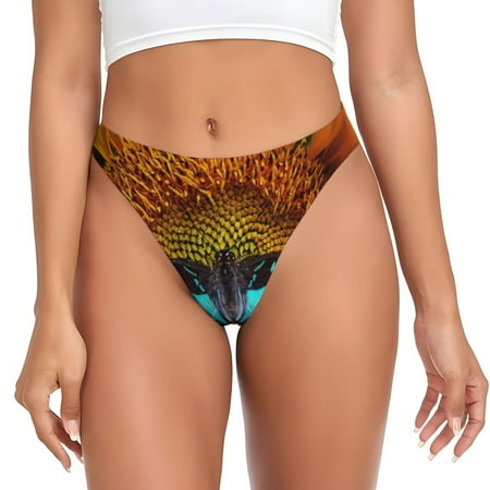 Lukts s Butterfly Alighted On Sunflowers for G-String Thongs for Women -Sexy Low-Rise Panties with A Stretchy T-back  Perfect for Any Outfit  Available in XS-4XL-3X-Large