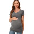 thumbnail image 3 of Bearsland Women’s Modal Breathable Short Sleeve Maternity Shirt Casual Side Ruched Tunic Pregnancy Top Clothes 3-Pack, 3 of 7
