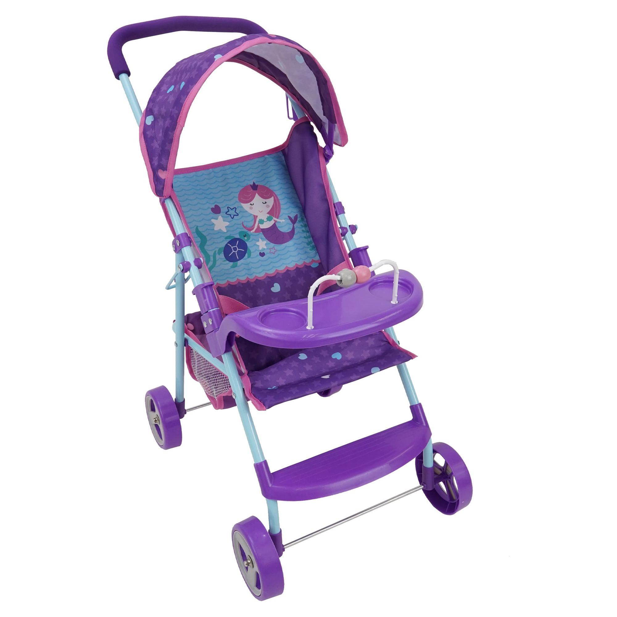 509 Mermaid Doll Stroller - Canopy & Cup Holder, Easy Fold Storage & Travel, Fits Dolls up to 21", Ages 3+