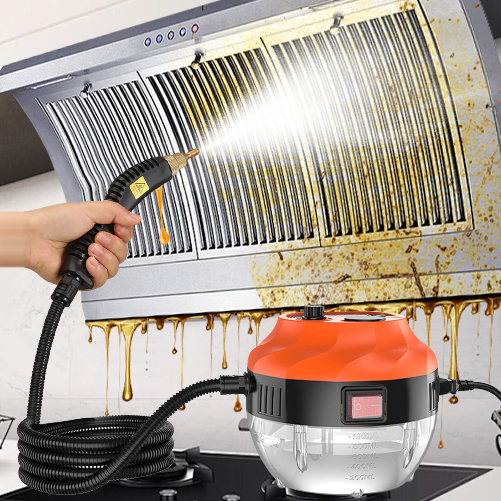 Steam Cleaner, 2500W High Pressure Steam Cleaner for Home, Steamer for Cleaning with 2 Brush Heads, Handheld Steam Cleaner for Upholstery, Kitchen, Bathroom (Orange)