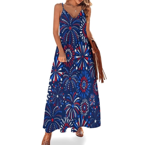 Red White & Blue Fireworks Sleeveless Dress Loose Women's Dress Dresses Luxury Evening Dresses