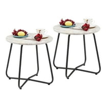 VECELO Set of 2 Round Side End Table, Modern Storage Shelf Tray for Bedroom,Living Room,Outdoor, Black&White