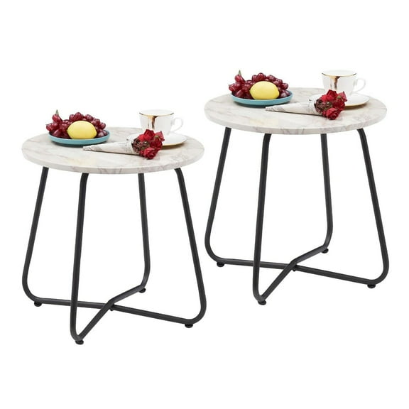 VECELO Set of 2 Round Side End Table, Modern Storage Shelf Tray for Bedroom,Living Room,Outdoor, Black&White