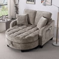 thumbnail image 2 of Loveseat Recliner, Double Sofa Bed with Storage Footstool and Irregular Armrests, Corduroy Convertible Bed, Perfect for Living Rooms, Brown, 2 of 10