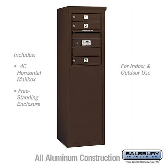 Salsbury Industries  17.75 x 52.875 x 18.5 in. Free-Standing 4C Horizontal Mailbox Unit - Front Loading - USPS Access, Bronze