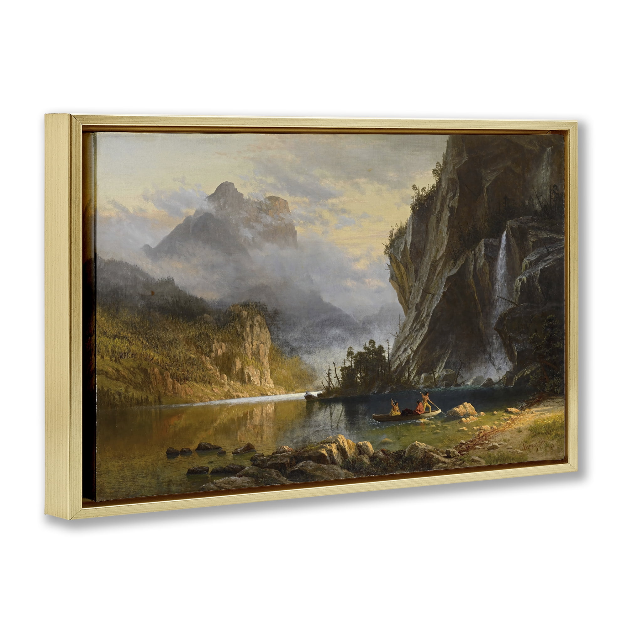 Stupell Industries Classical Spear Fishing Landscape & Nature Painting Gold Floater Framed Canvas Art Print Wall Art, 31 x 21