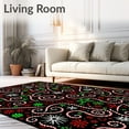 thumbnail image 2 of ODIKA 4'x6' Machine Washable Non-Slip Area Rug, Cane Wonderland with Swirling Peppermint and Starburst Ornaments High Traffic Rug with Pad, Black, 745340, 2 of 8