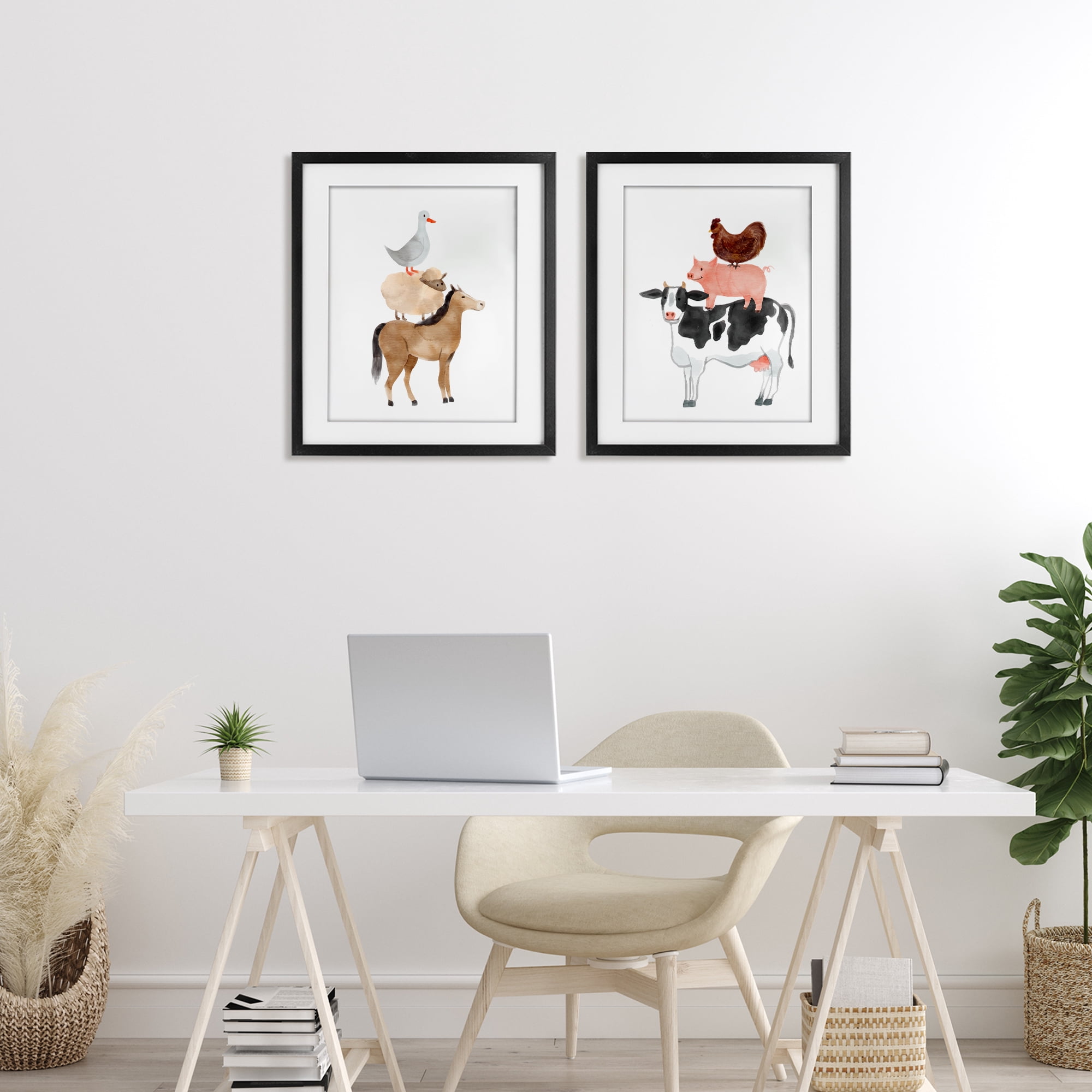 Stupell Industries Whimsical Farm Life Stacks 2 Piece Black Framed Print Under Glass Set, design by Kim Allen
