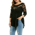 thumbnail image 3 of LilyLLL Plus Size Womens Casual Lace Mesh Tops 3/4 Sleeve T Shirt Blouse, 3 of 4