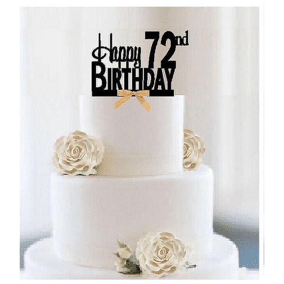 Item#072CTGR - Happy 72nd Birthday Elegant Cake Decoration Topper with Gold Bow