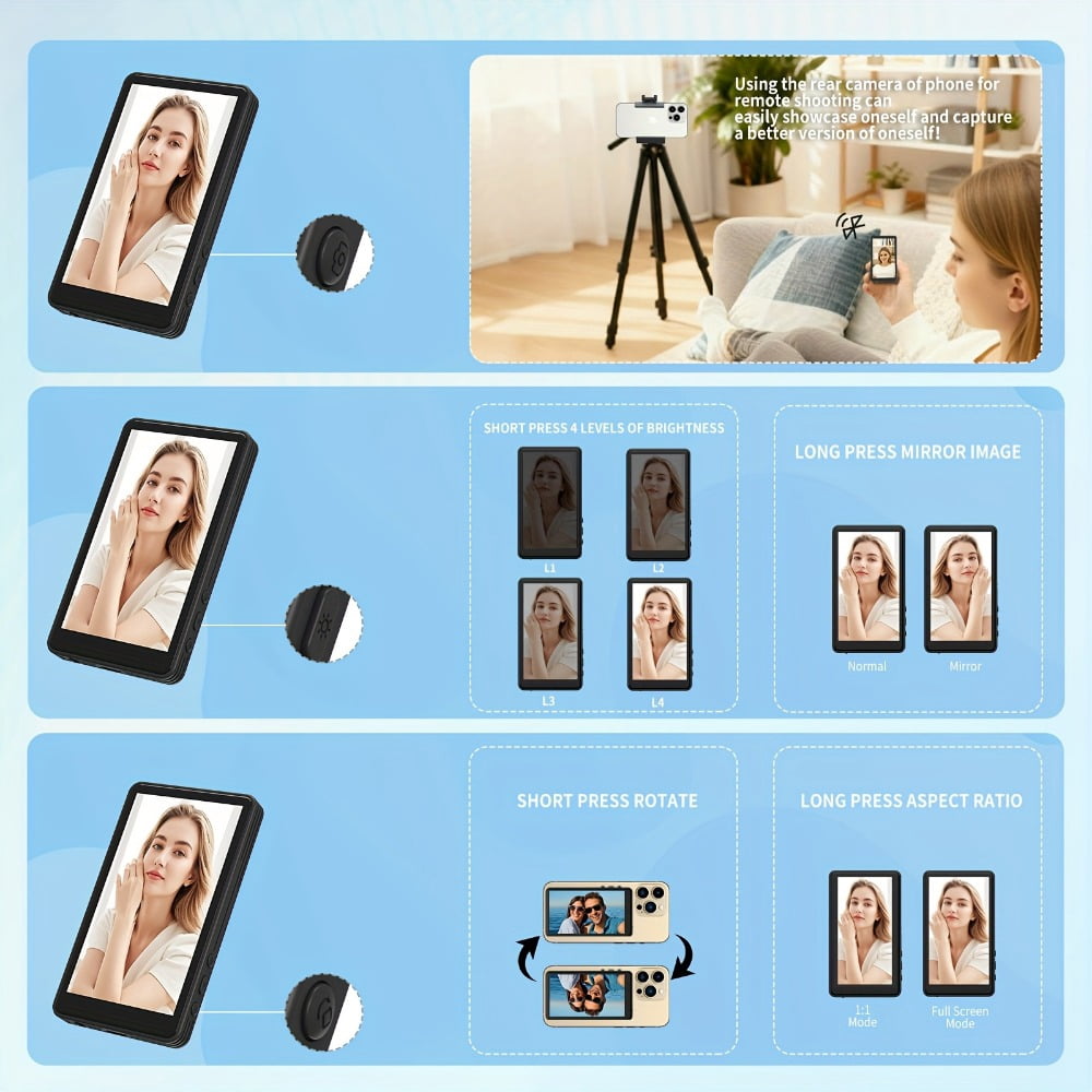 Magnetic Wireless Vlog Screen & Mini Monitor with Phone Clip Mount for iPhone 15 16 17 Android, External Display for Live Streaming & Video Shooting