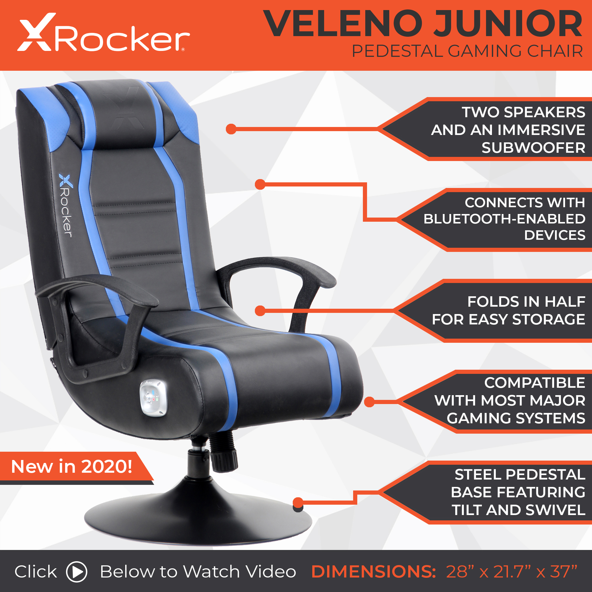 X Rocker Veleno 2.1 Junior Bluetooth Pedestal Gaming Chair - Silver - image 2 of 7