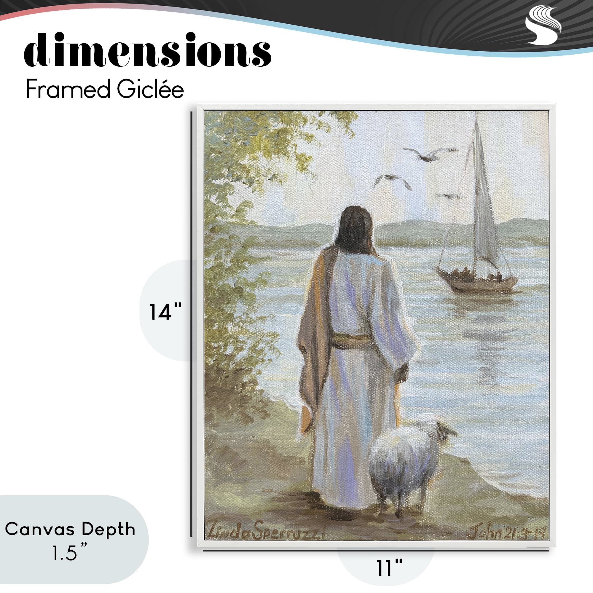 Stupell Industries Jesus Waiting Ashore White Framed Giclee Art, design by Linda Sperruzzi