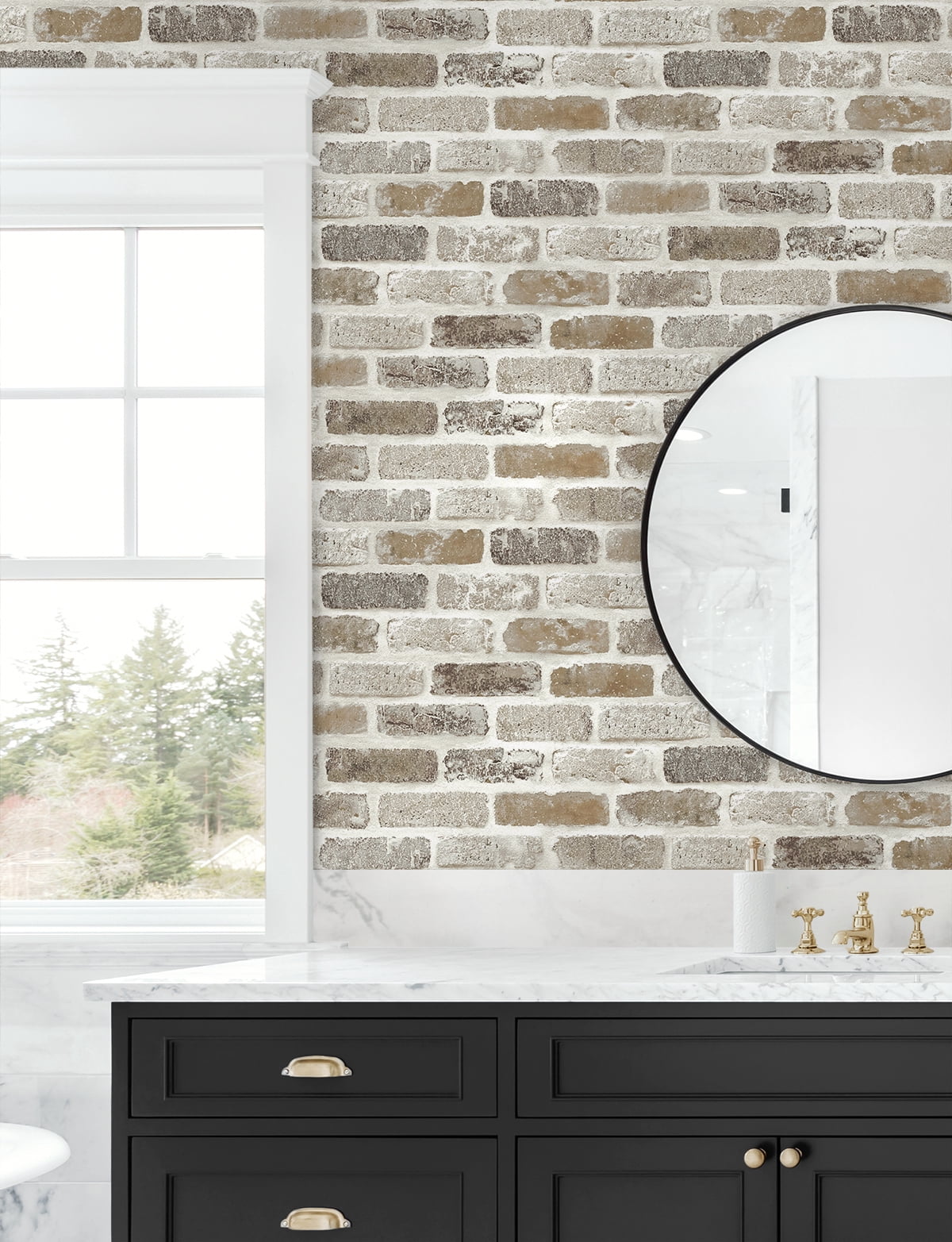 NextWall Tanned Leather & Pewter Washed Brick Peel and Stick Removable Wallpaper