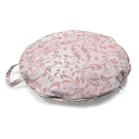 

Damask Round Floor Cushion with Handle Repetitive Monochrome Botanical Leaves Ornaments Delicate Gracious Illustration Pillow for Living Room & Dorms 18 Round Blush and Rose by Ambesonne