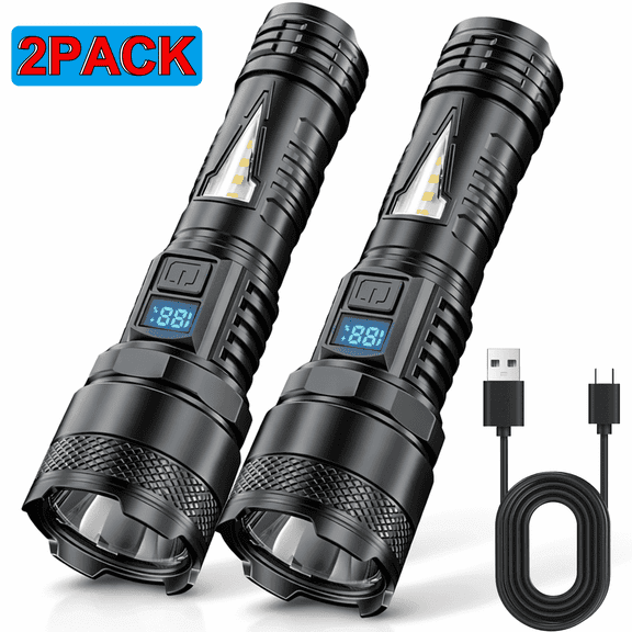 NIUTA® Rechargeable Flashlights 2 Pack, LED Flashlights with Digital Power Display, Bright Handheld Rechargeable Flashlight with Side Light, USB Flashlight Rechargeable