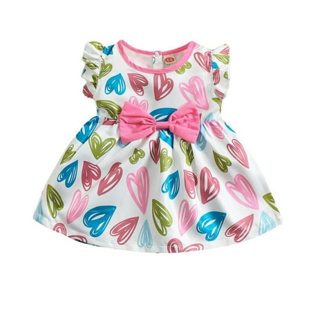 

LBECLEY and Dresses Baby Girls Summer Autumn Print Heart Sweet Valentine s Day Sleeveless Princess Dress Clothes V Neck Chiffon Flower Girl Dress Pink 68