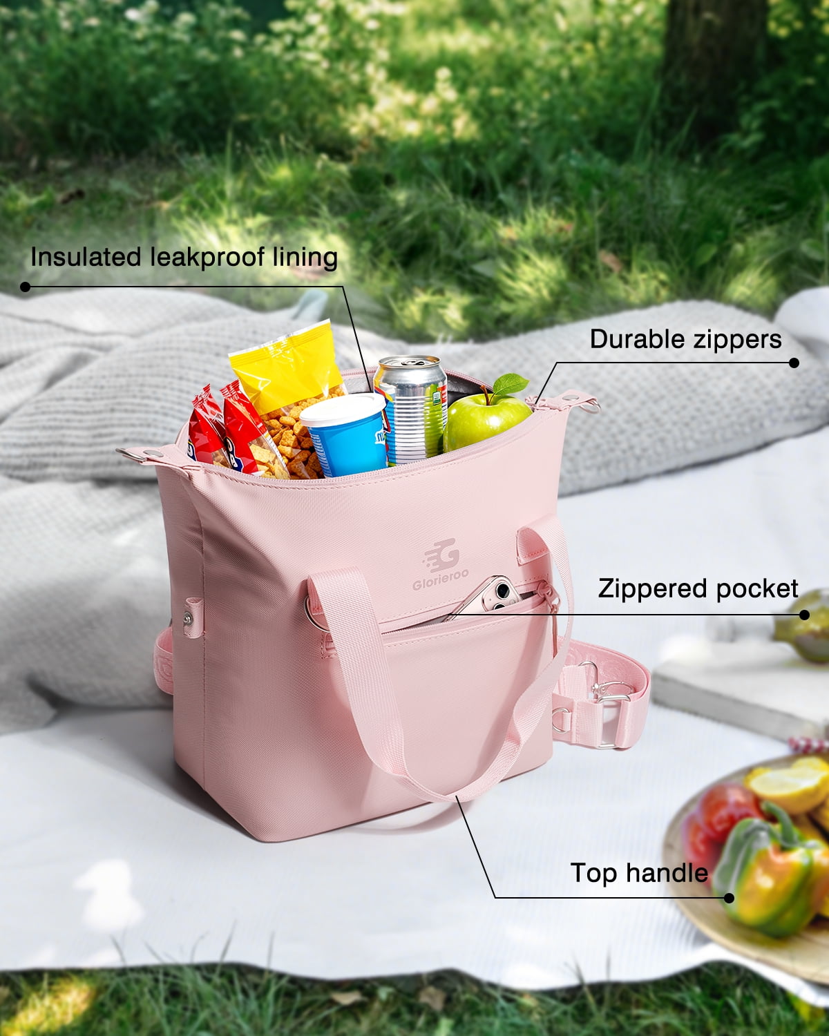 Pastel Lunch Box Women | Insulated Waterproof Leakproof Lunch Bag Cooler | Adjustable Strap | BPA-Free