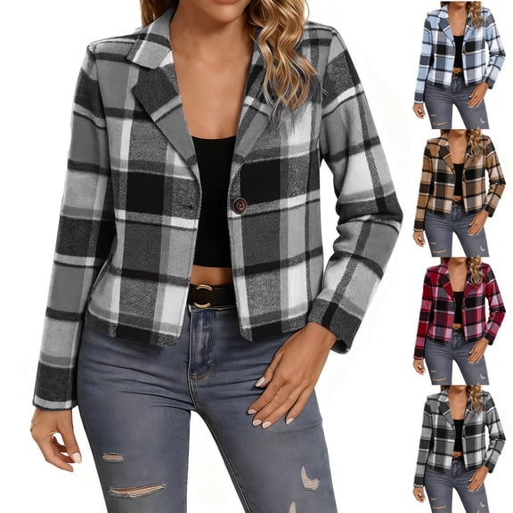 Women's Winter Casual Plaid Coat Long Sleeve Lapel Button Jacket Outerwear for Women Solid Color Warm Thickened Trench Style Coat Perfect for Office Commute Travel | CSEONE,Blue L