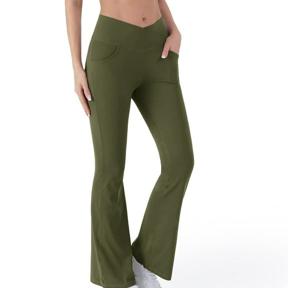 HUPOM Cropped Pants Women Pants Track Pants High Waist Rise Full Straight-Leg Army Green XL