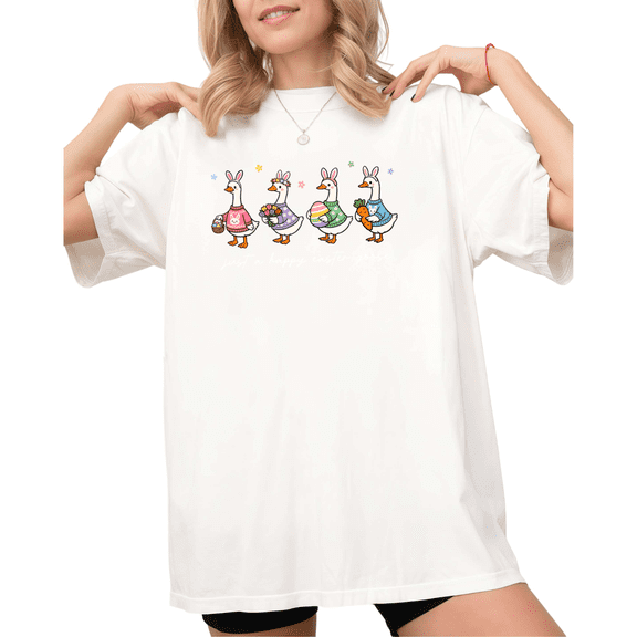 White Print Tshirt Graphic Tees Happy Easter Goose Bunny Ears Shirts S-5XL Tops