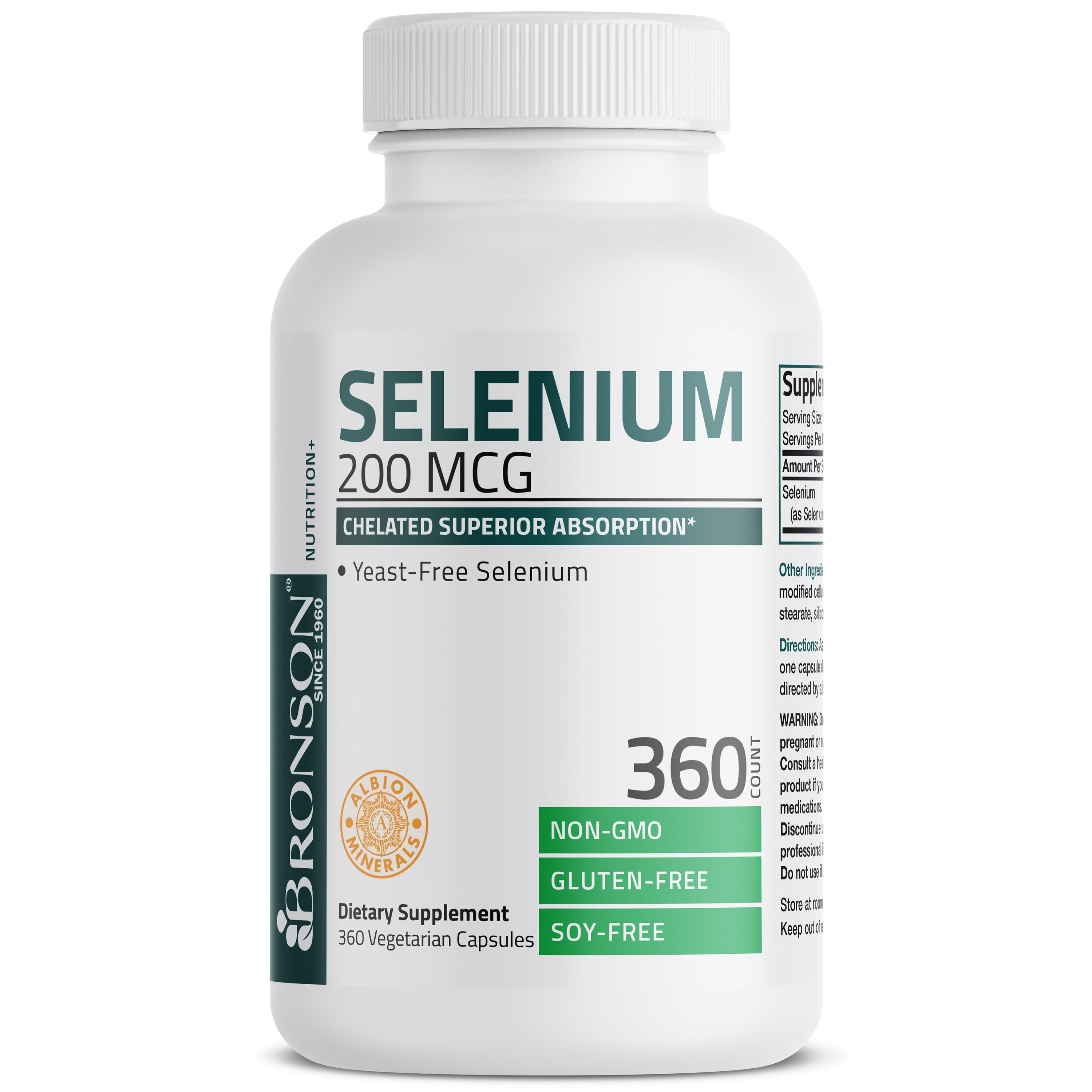 Bronson Selenium 200 Mcg for Immune Support, Thyroid, Prostate & Heart Health - Selenium Amino Acid - Essential Trace Mineral, 360 Capsules