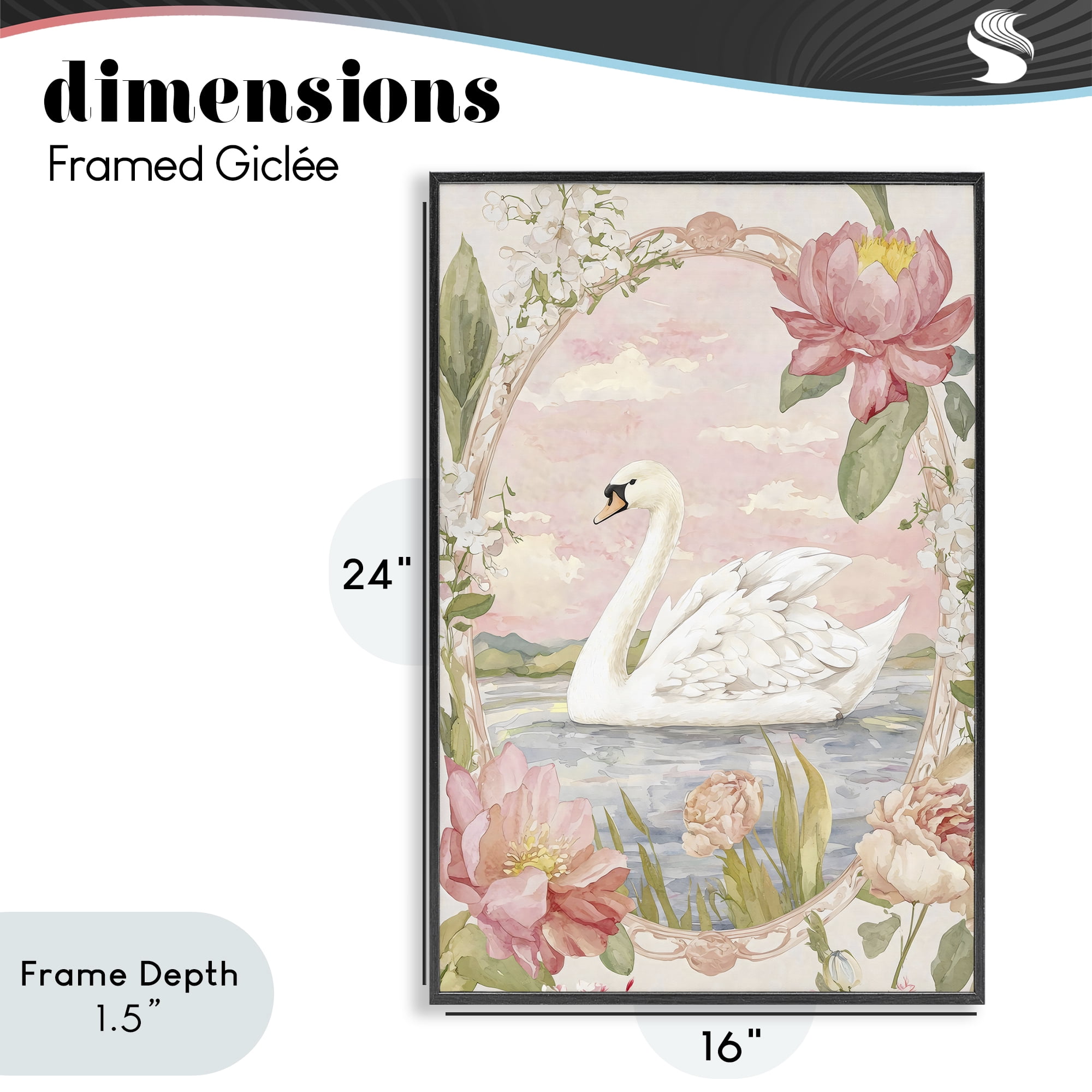 Stupell Industries Floral Border Swan in Bloom Black Framed Giclee Art, design by Creative Studio