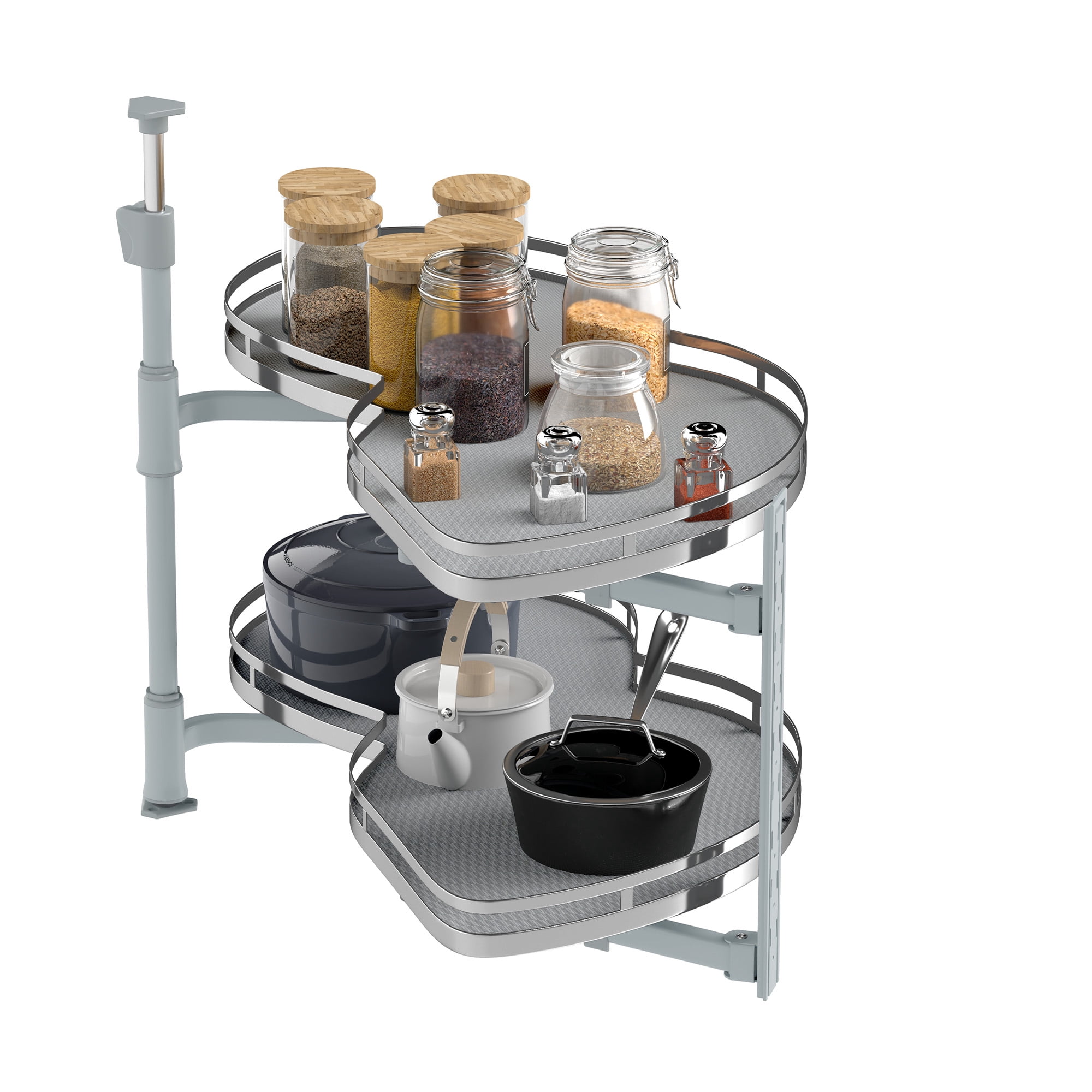 Dextrus 2-Tier Swing Tray, Soft Close Blind Corner Kitchen Cabinet Organizer, Left Swing for 36" and Larger Right Handed Open Blind Kitchen Cabinets
