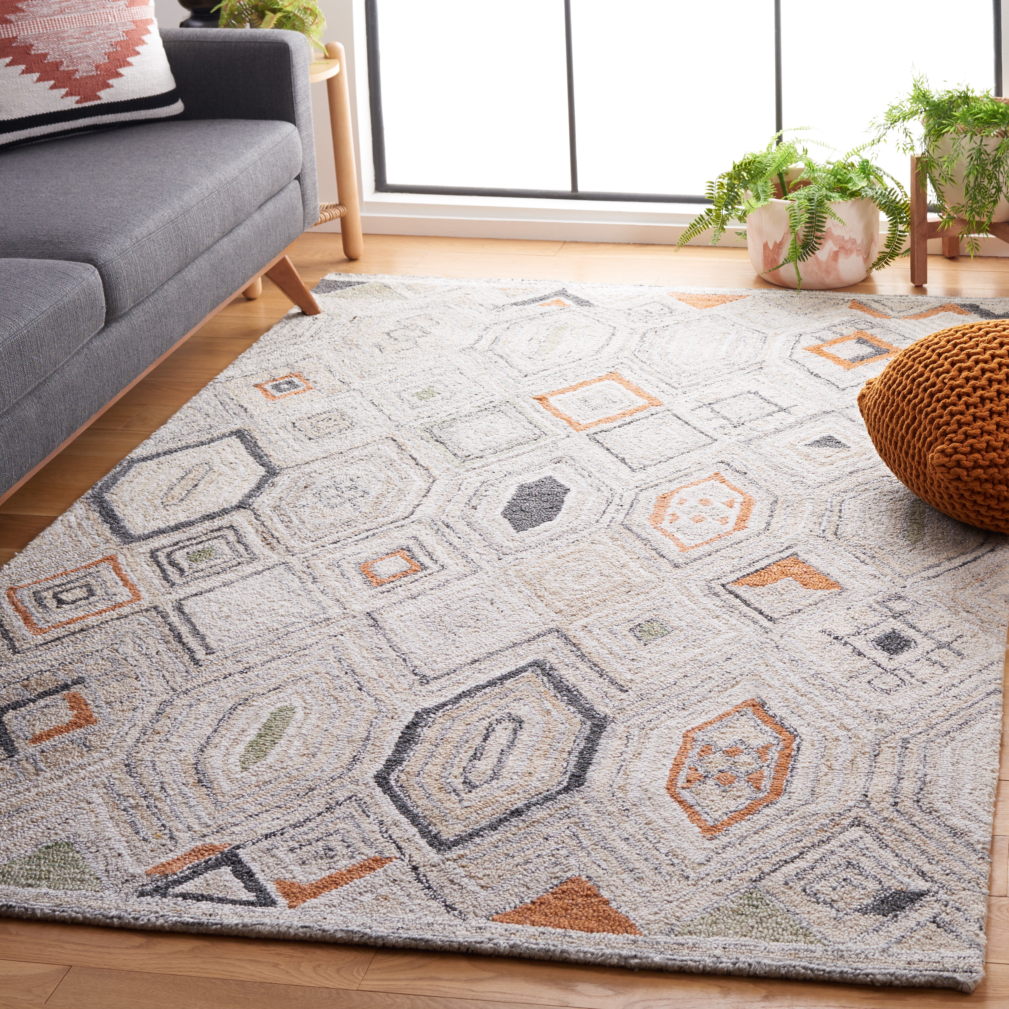 SAFAVIEH Marquee Blake Diamond Polyester Area Rug, Rust/Grey, 6' x 6' Square