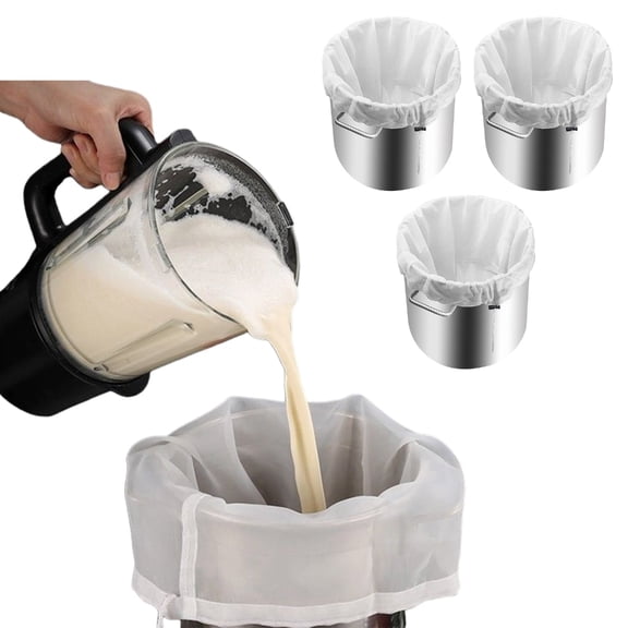 3Pcs Drawstring Straining Brew Bag Juice Filter Net Fine Mesh Strainer Bag