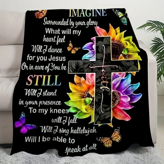 1pc Cross Slogan Print Blanket Soft Cozy Throw Blanket For Travel Sofa Bed Office Home Decor Birthday Holiday Gift Blanket For Boys Girls Adults Available All Season