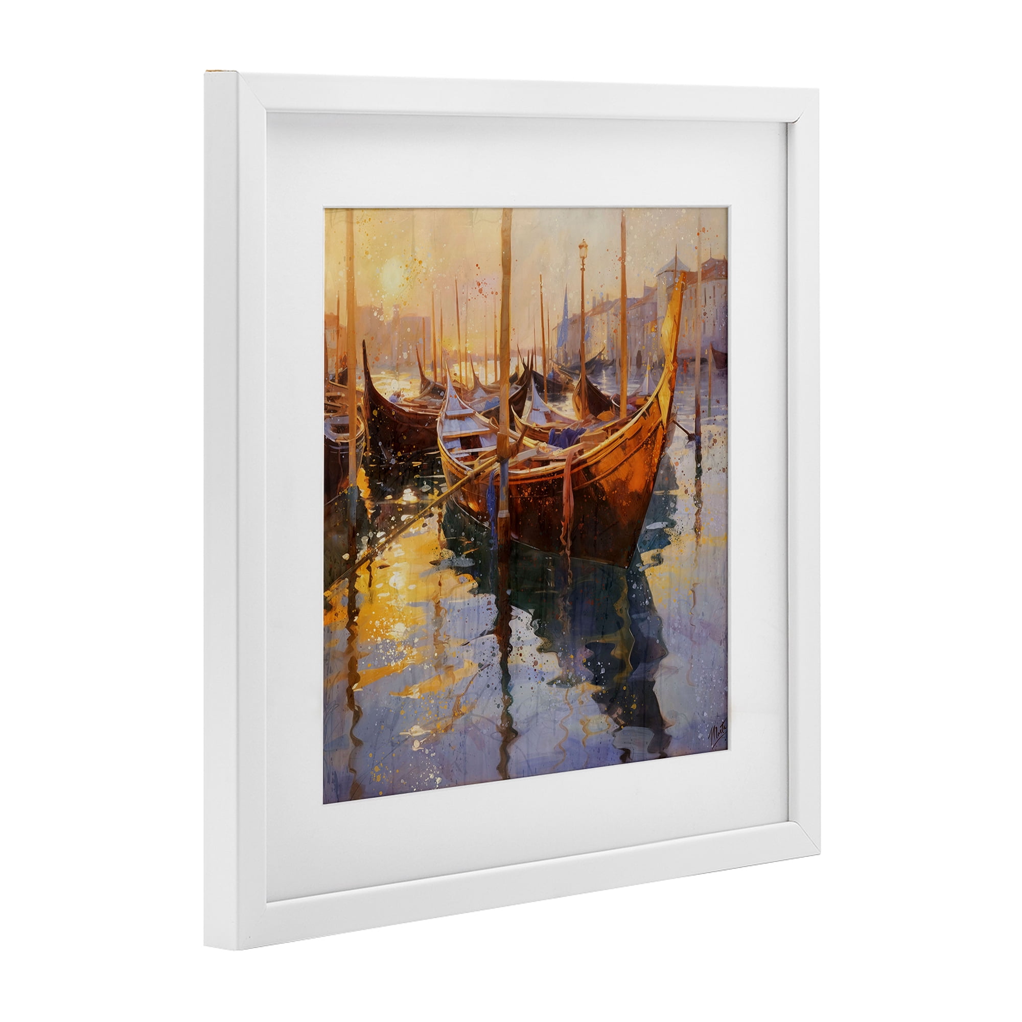 Stupell Industries Venetian Gondolas in Golden Light White Framed Print Under Glass, design by Marta Wiley