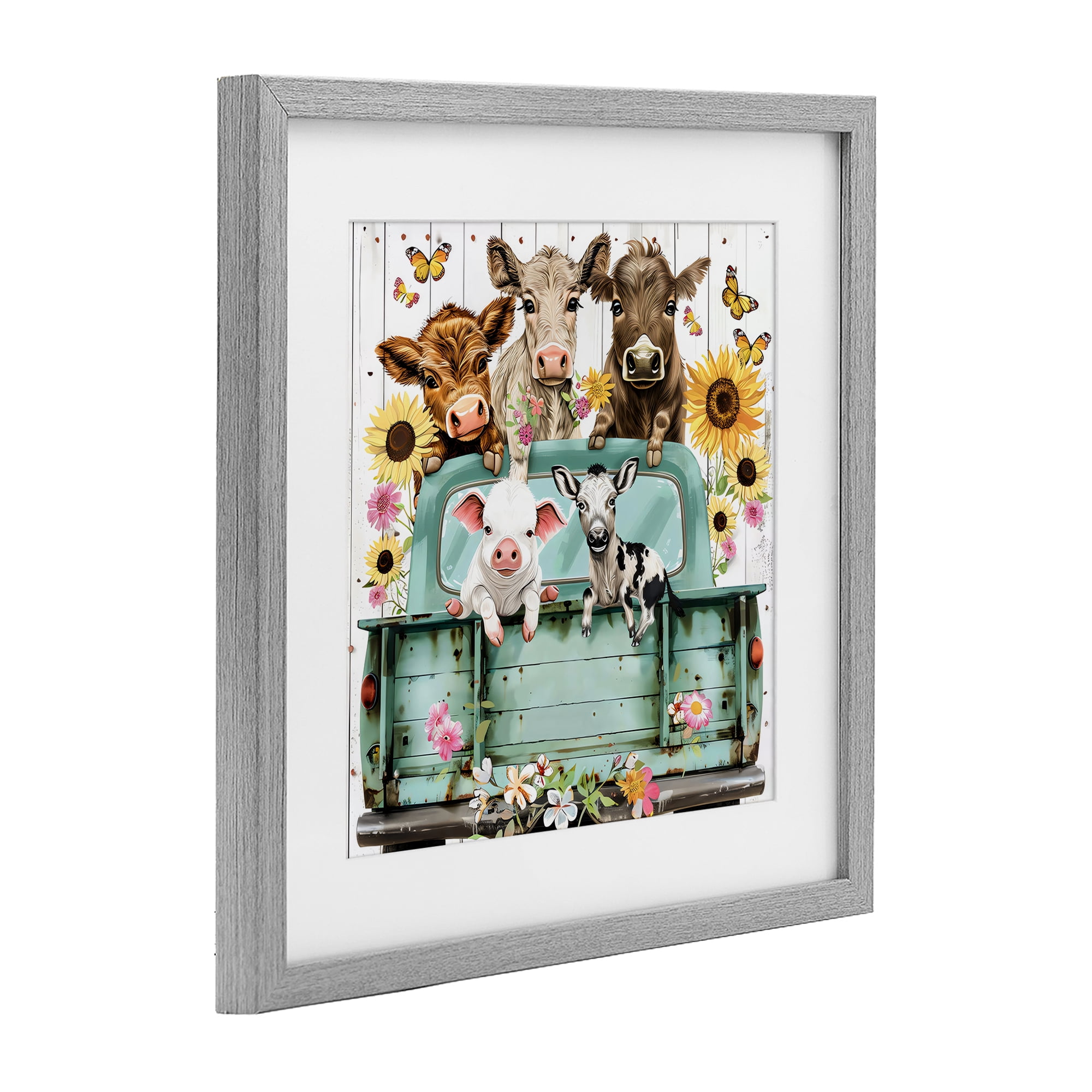 Stupell Industries Barnyard Friends in Vintage Truck Gray Framed Print Under Glass, design by Creative Studio