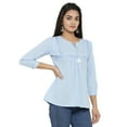 thumbnail image 3 of Yash Gallery Women's Cotton Embroidered Straight Top (Light Blue), 3 of 5