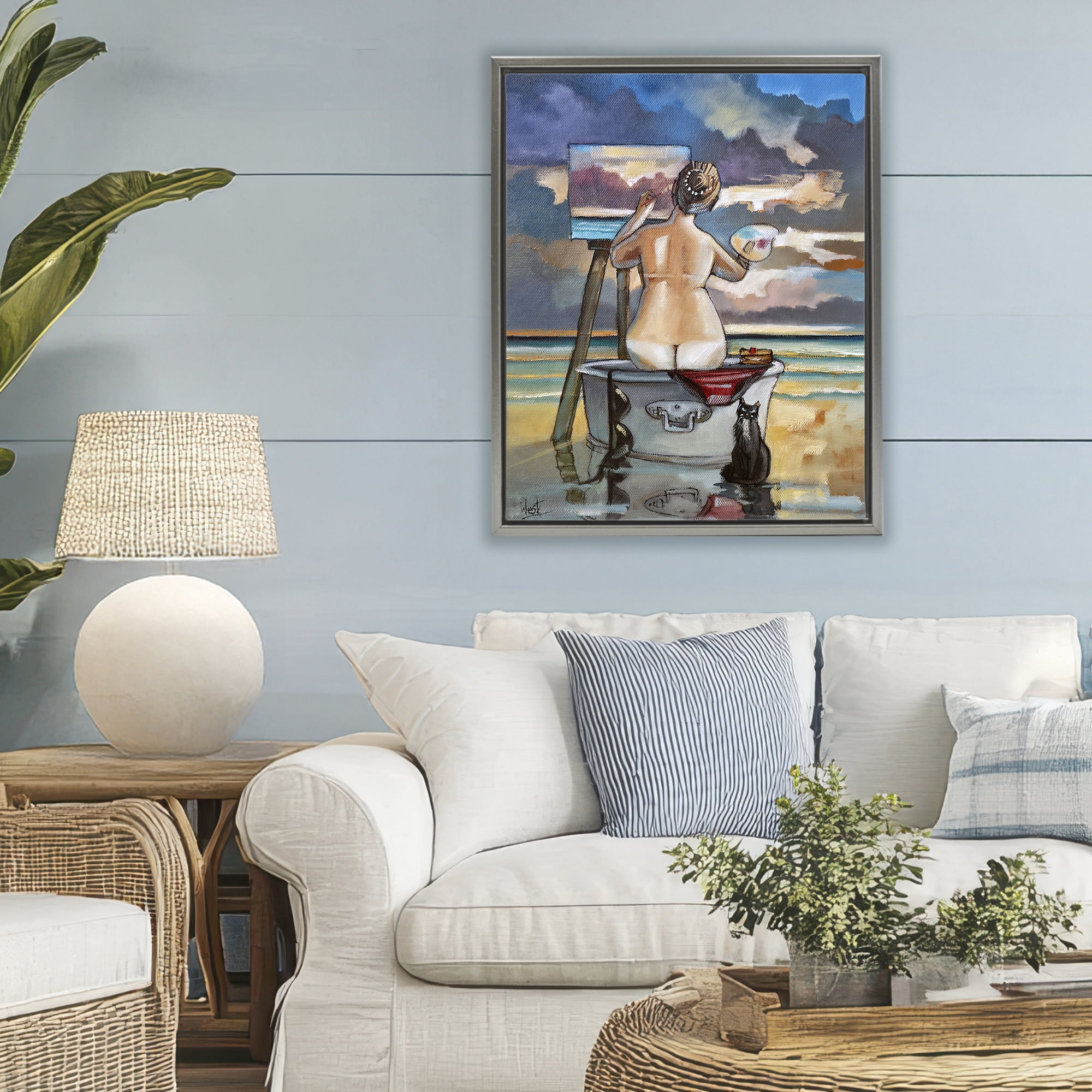 Stupell Industries Painting Up A Storm Gray Framed Floater Canvas Wall Art, design by Ronald West