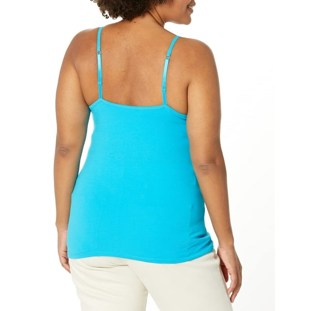 Hanes Womens Stretch Cotton Cami with Built-In Shelf Bra, 2XL, Flying  Turquoise 