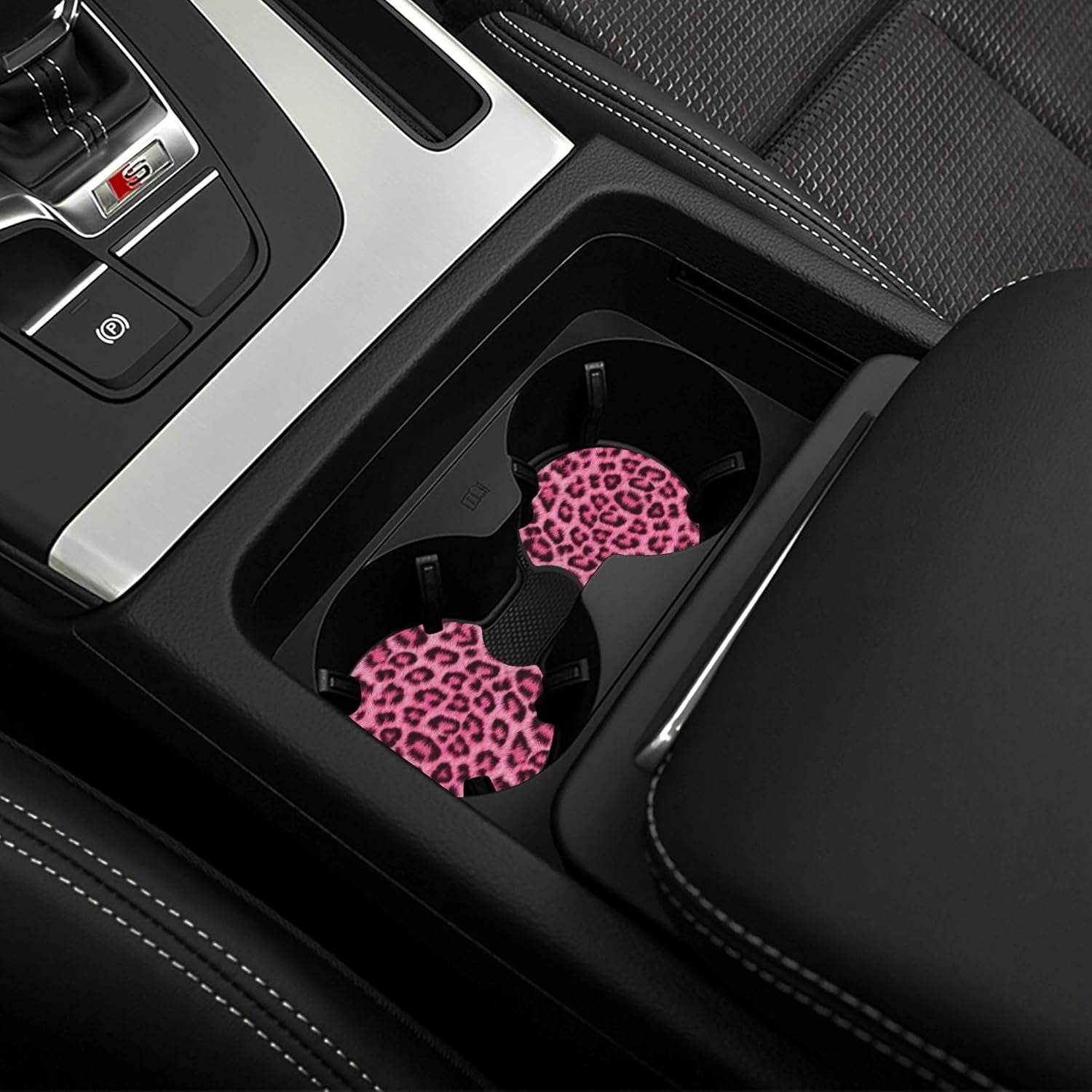 Leopard Print Pink Steering Wheel Cover Universal for 14-15 Inch Anti-Slip Breathable +2 Pieces Car Coasters, Cheetah Print hot Pink Car Wheel Cover for Women Men