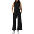 thumbnail image 4 of Économies d'Automne! HVOBTTY Ensembles Deux Pièces pour Femmes, Ensemble 2 Pcs à Col Montant Uni de Style Mode pour Femmes, Pantalon à Jambe Grand, Complet Décontracté Noir, P, 4 of 5