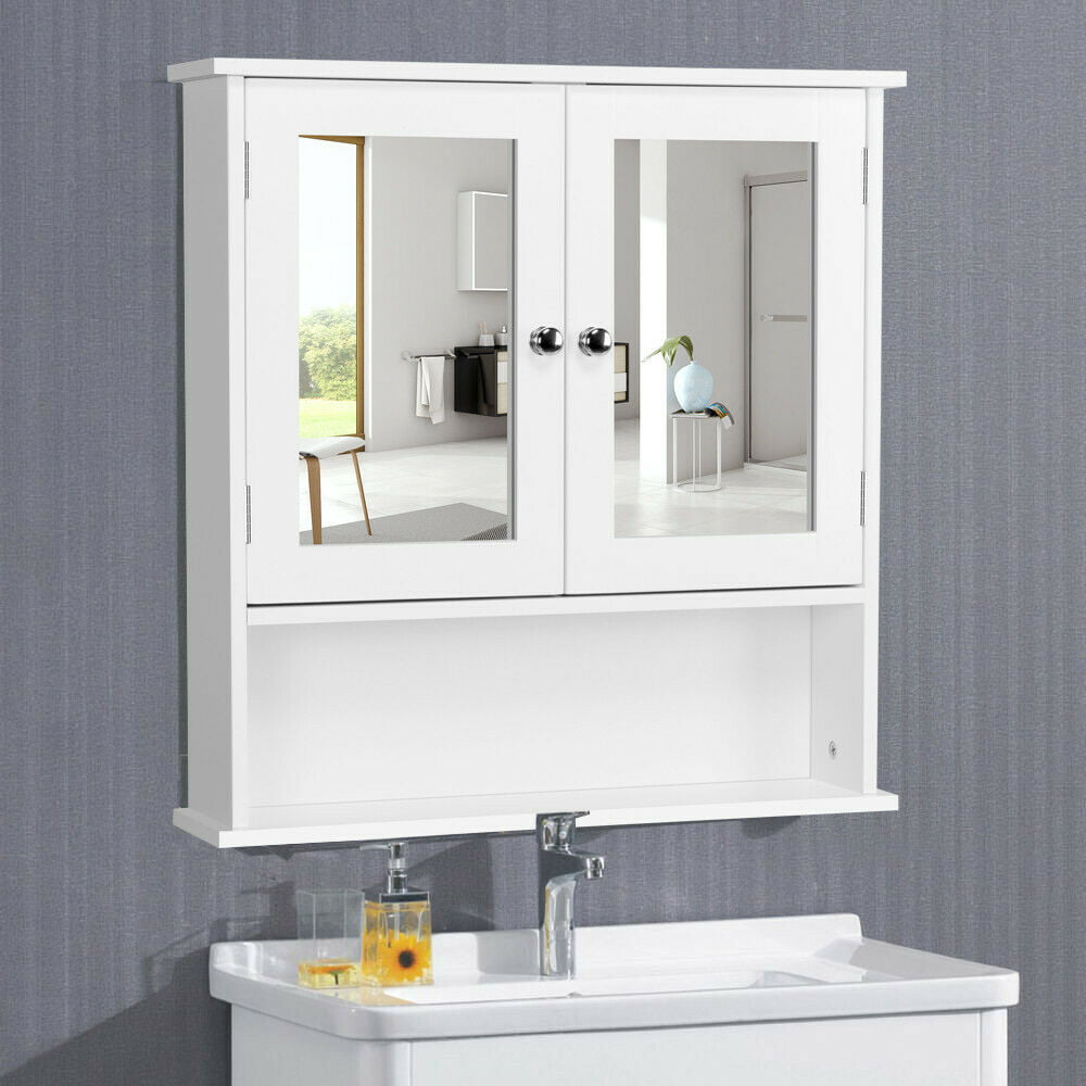 White Bathroom Wall Mount Medicine Cabinet Storage Cabinet with Mirror ...