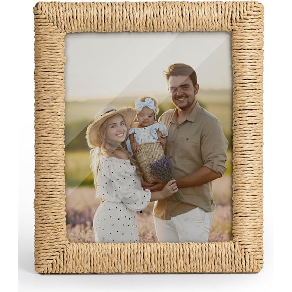 Afuly 8x10 Picture Frame, Boho Picture Frame with Glass and Paper Rope for Wall Hanging or Tabletop Display, Unique Gift for Mom, Grandma, Friends