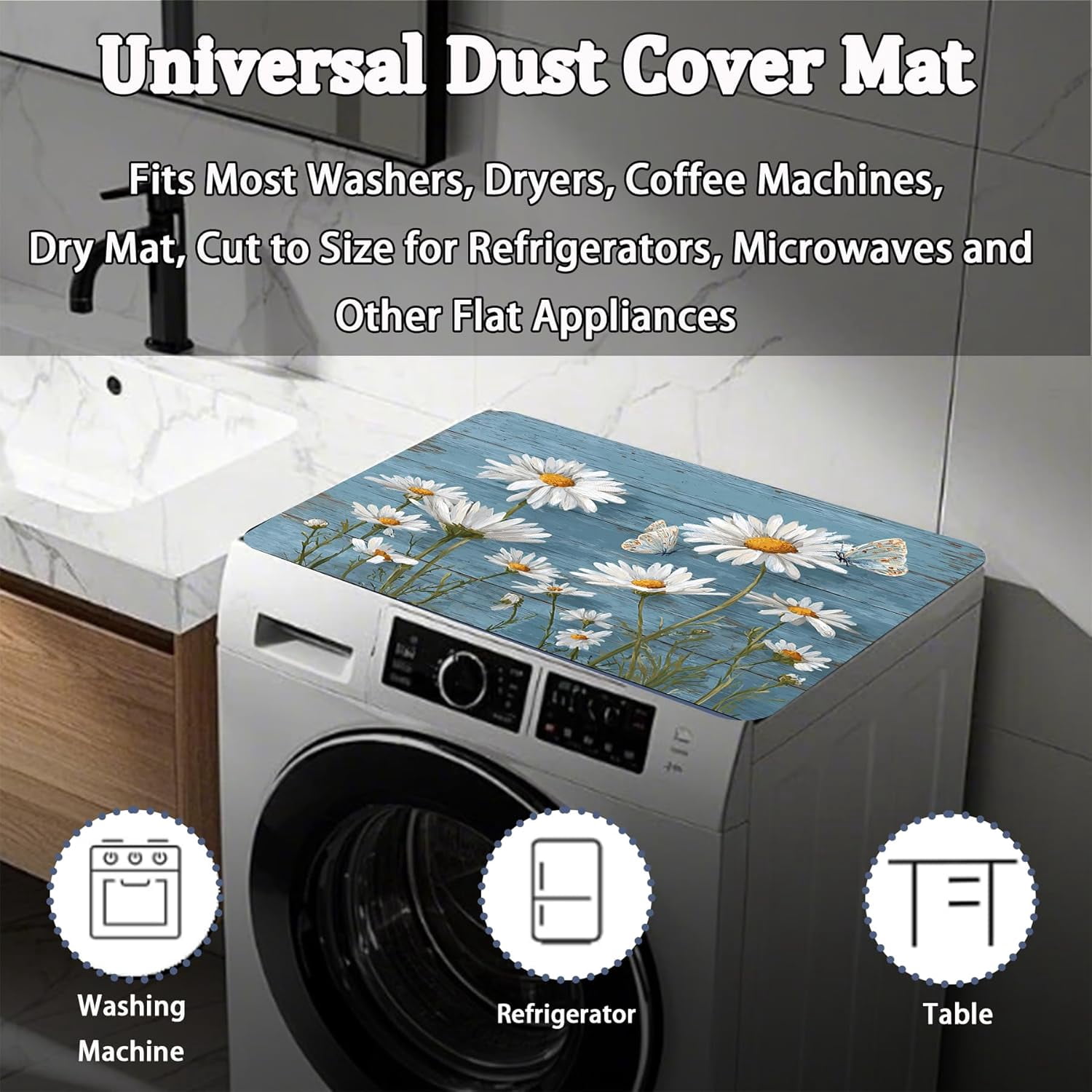 Washer Dryer Top Cover Mat, Non-Slip Laundry Room Decor, Laundry Room Kitchen Appliance Decor Protector, 23.6x19.7in