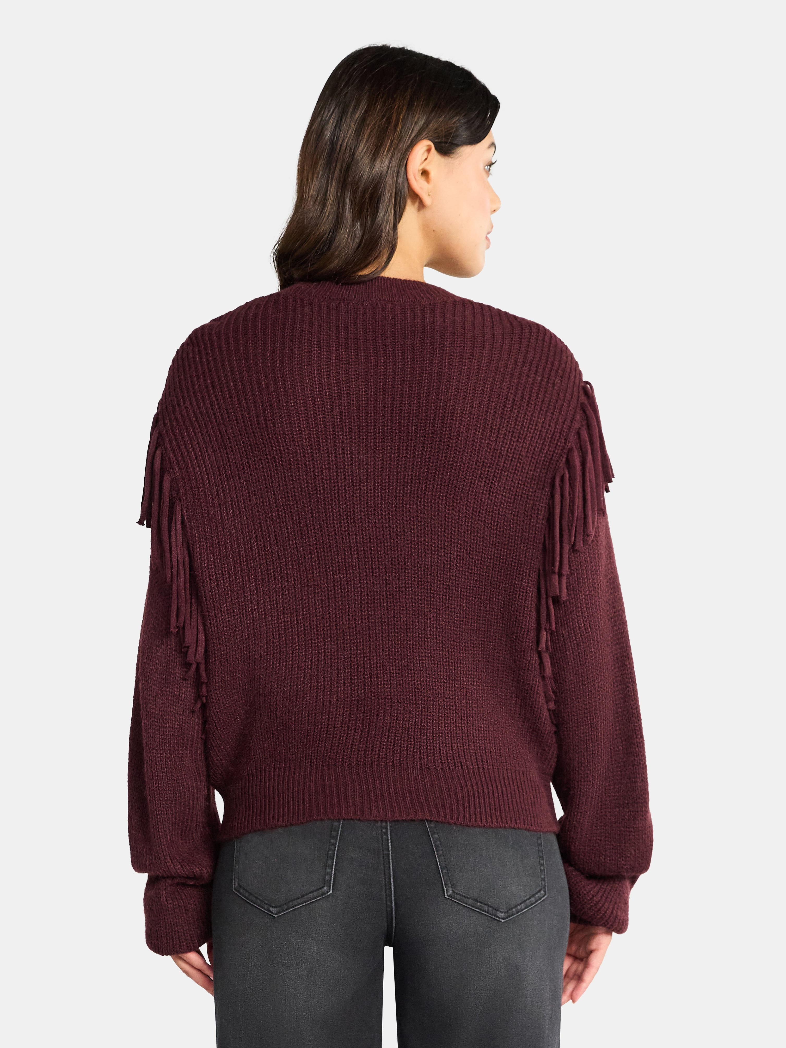 Time and Tru Women's Fringe Pullover Sweater, Midweight, Sizes XS-XXXL