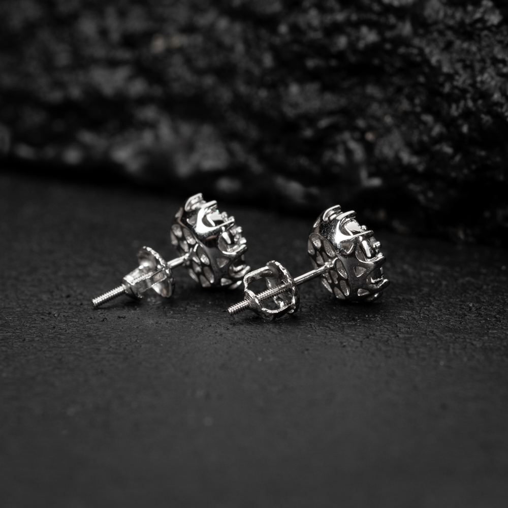 Brilliant Round Spiked Cut Big Iced Cz White Gold Plated 925 Sterling Silver Screw Back Post Large Circle Flower Cluster Spike Stud Hip Hop Earrings