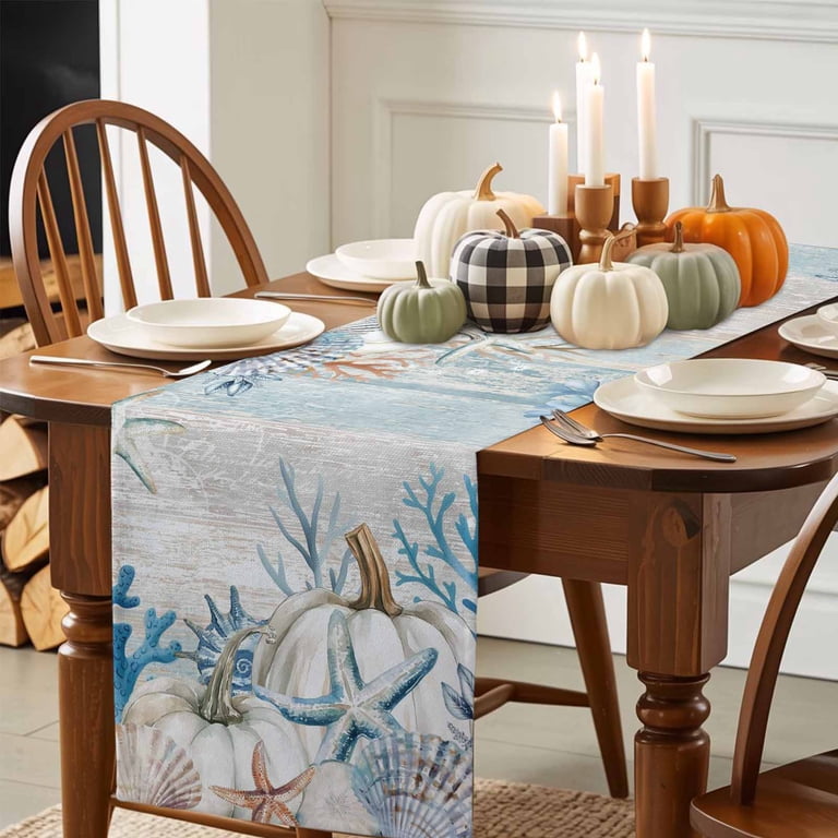 ERUNPONLY Orange Green Fall Table Runner - 72 Inch Long Pumpkins Maple Leaf  Thanksgiving Plaid Cotton and Linen Blended Dress Scarves Farmhouse Table  ...