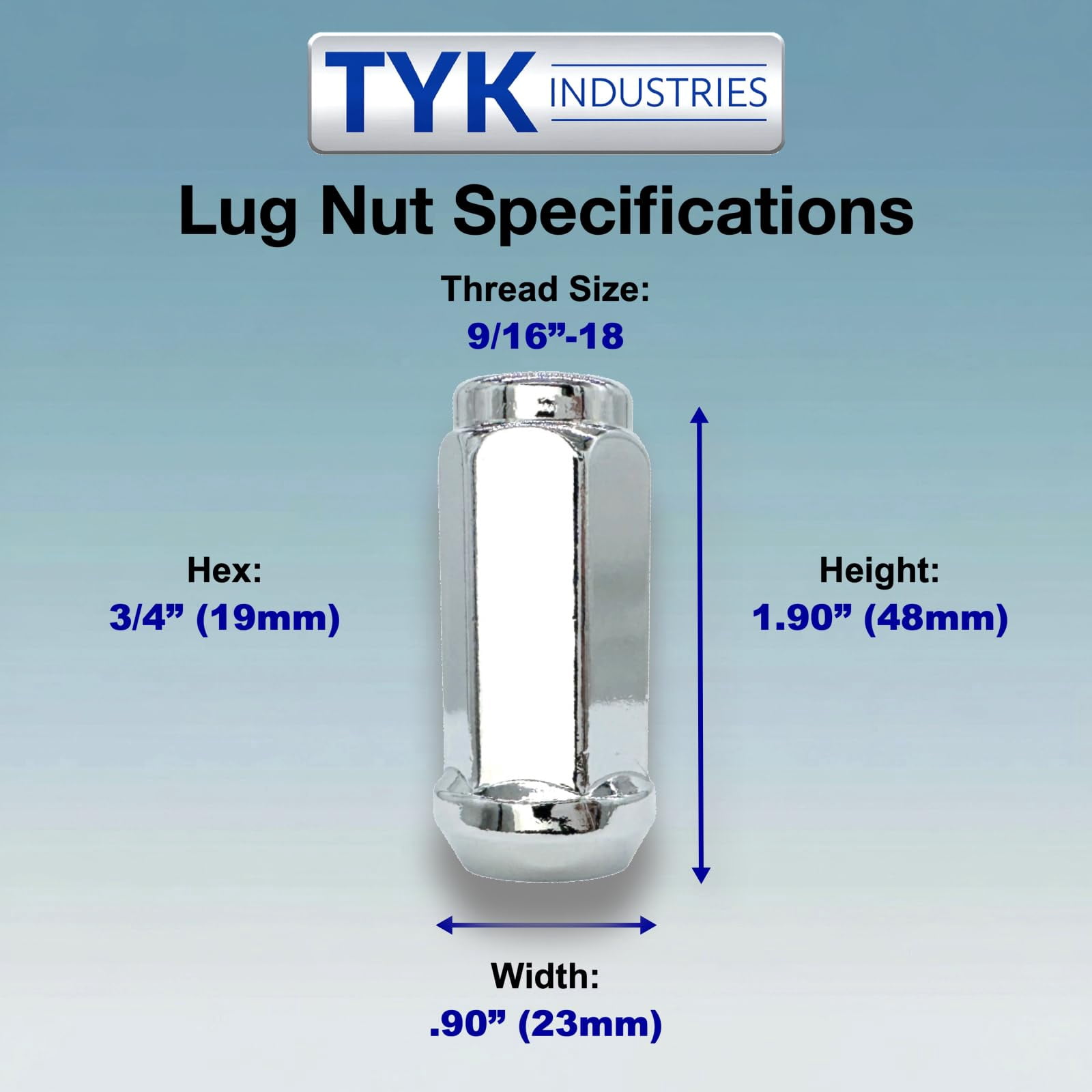16 Chrome 9/16 XL Long Bulge Acorn Truck Wheel Lug Nuts - 1.9 Inch Tall - 3/4 Hex - Fits Many Dodge, Ram, Dakota, Durango, 1500