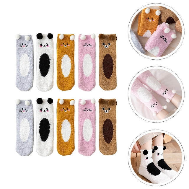 Houderco 5 Pares De Calcetines De Coral Fleece Para Casa Calidez Y