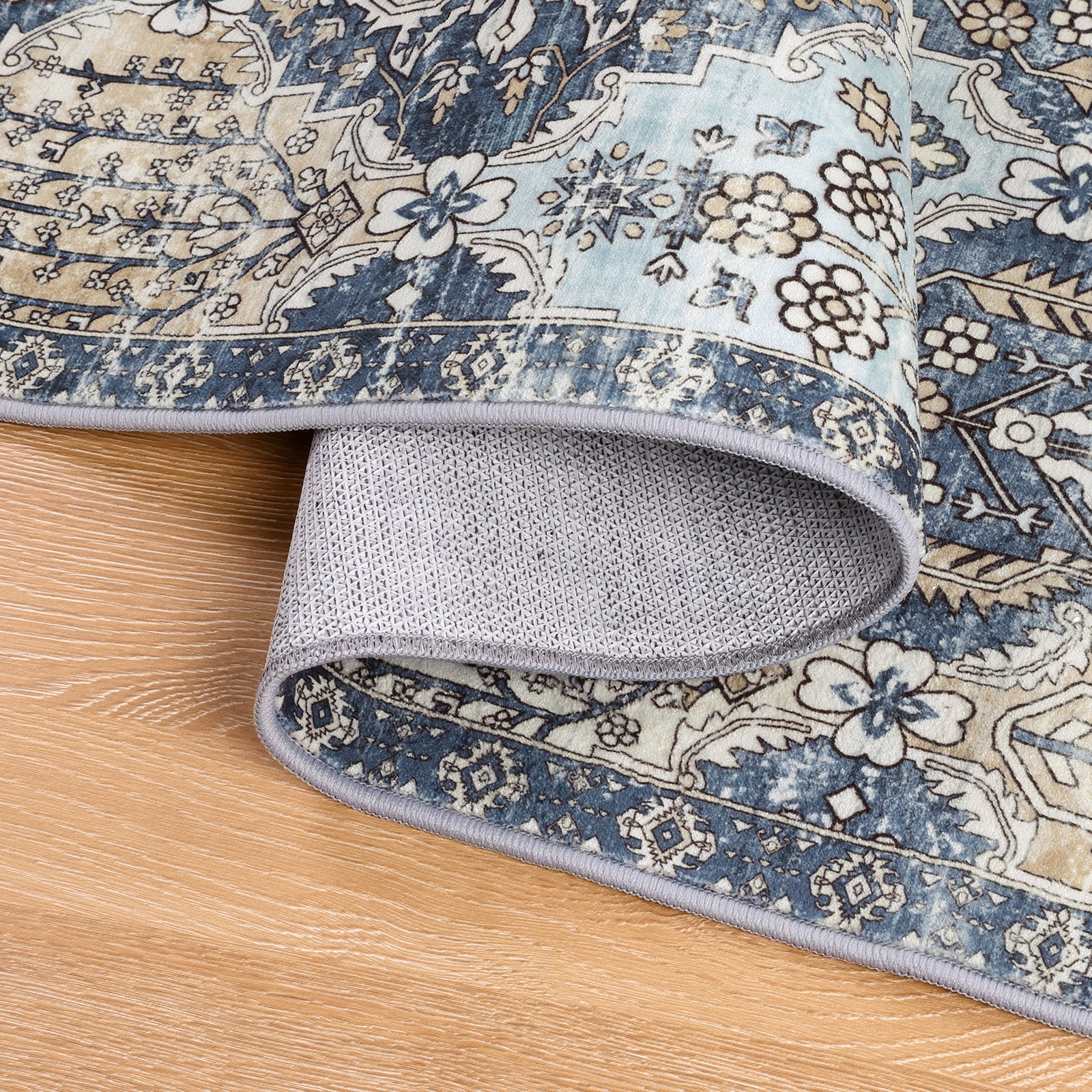 MeyJey 2'x6' Vintage Hallway Runner Rug, Oriental Non Slip Runner Rug Machine Washable Area Rug for Living Room Bedroom Carpet, Blue/Navy/Beige