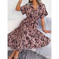thumbnail image 5 of Women's Printed Button Up Belted Midi Dress Short Sleeve Collar Shirt Dresses, 5 of 7