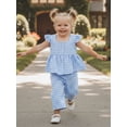 thumbnail image 6 of Loicainy Toddler Kids Girls Plaid Clothes Set 12 18 24 Months 2T 3T 4T 5T Flying Sleeve Button Up A-line Tops Long Pants Summer Outfits, 6 of 8